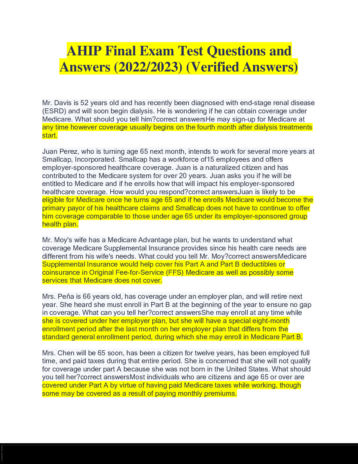 AHIP Final Exam Test Questions and Answers (2022/2023) (Verified